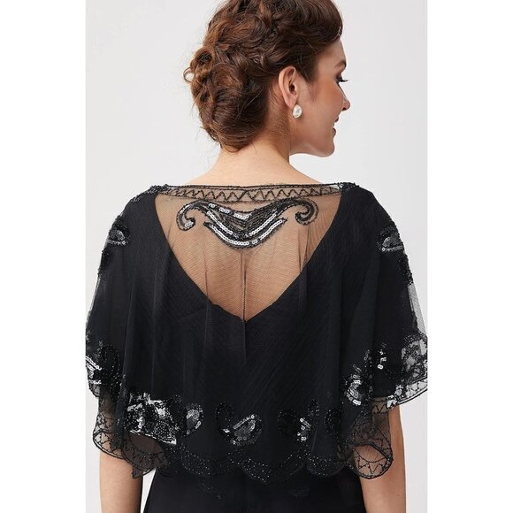 Babeyond 1920s Shawl  Wraps Beaded Evening Cape Bridal Shawl Cover Up (Black) - Picture 4 of 6